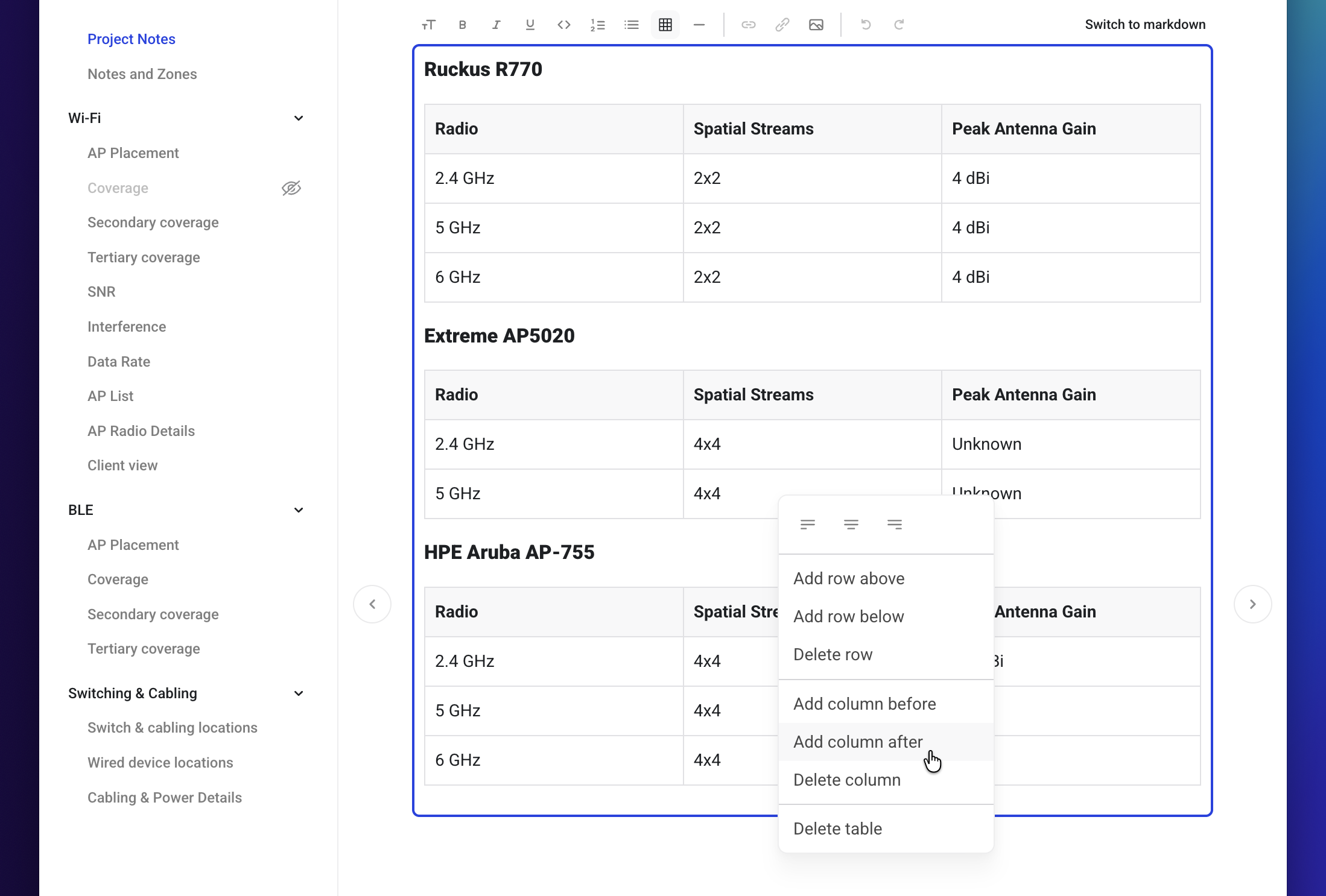 Custom tables reporting