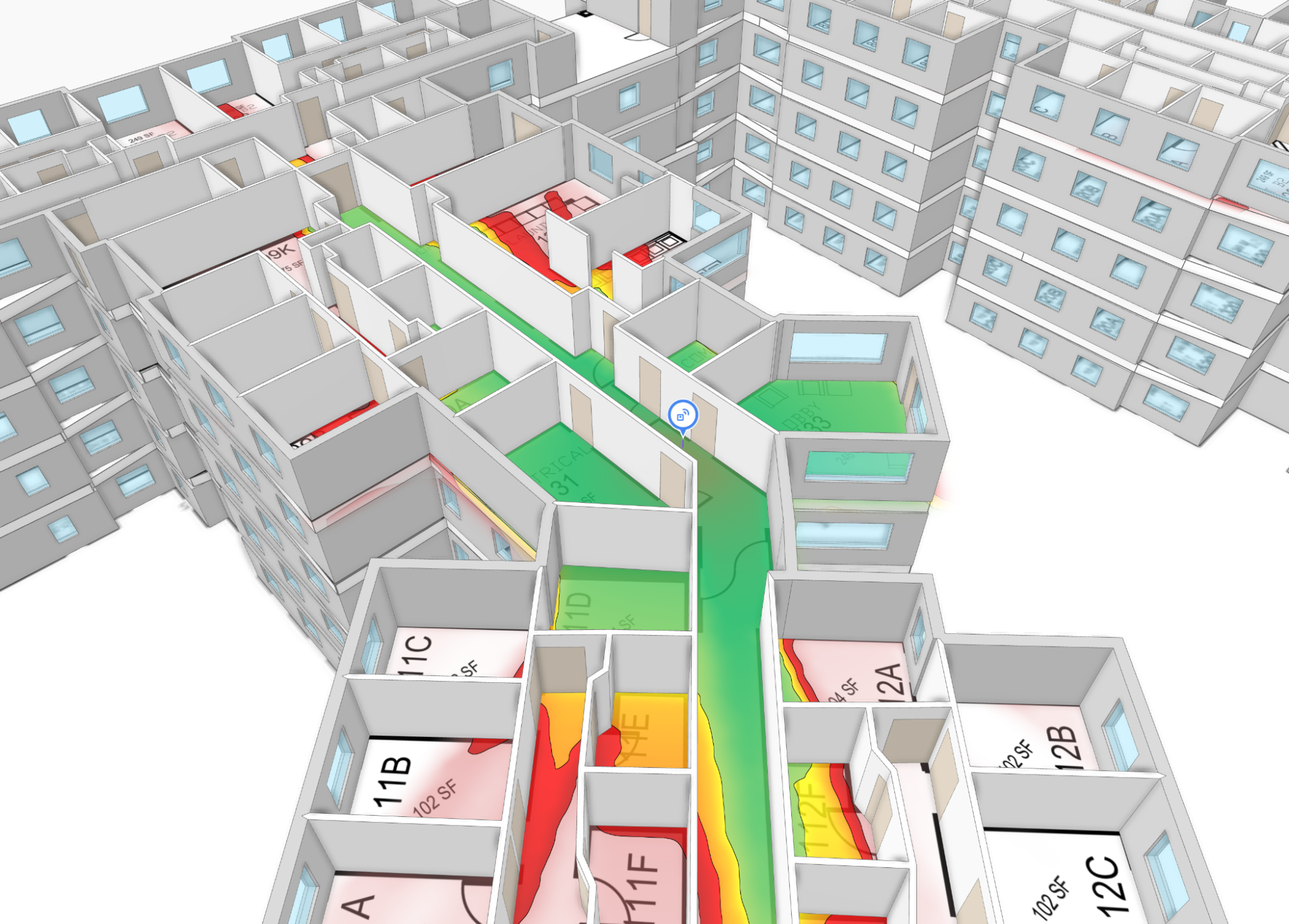 3D building with heatmap overlay in Hamina Planner